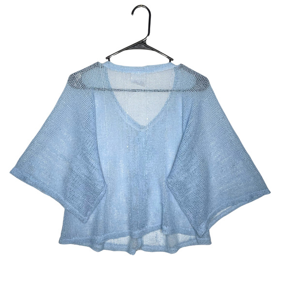 Blue Mesh Knit Cardigan Top One Size Sheer Oversized Button Front Coquette Fairy - Picture 4 of 7